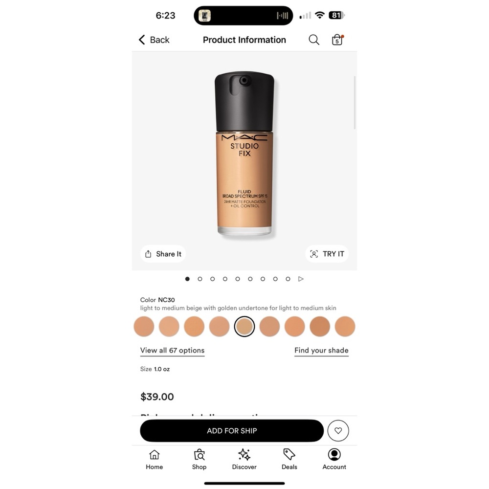 MAC Cosmetics Tan Foundation Liquid Makeup